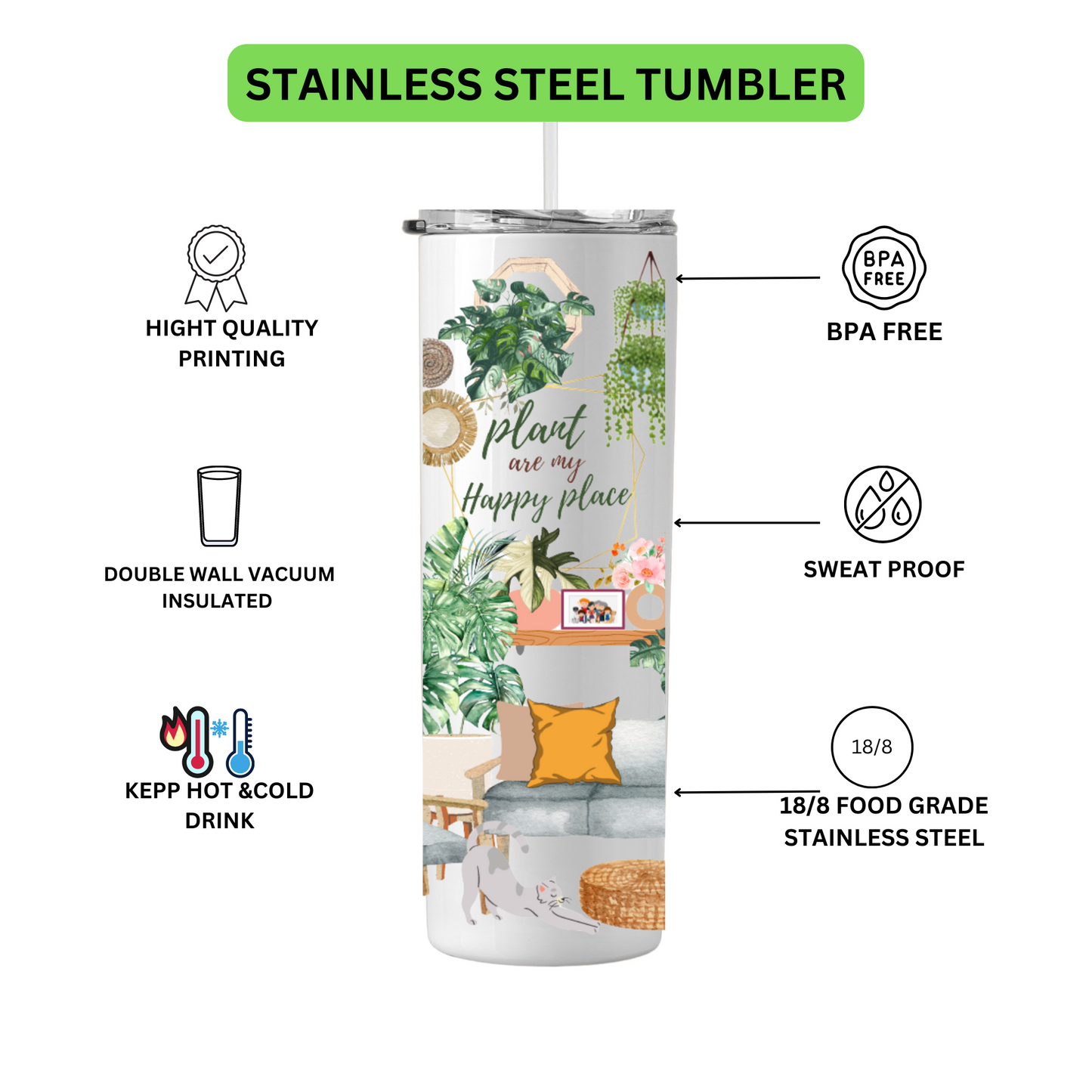 Plants are my happy place tumbler - Mae-Liv