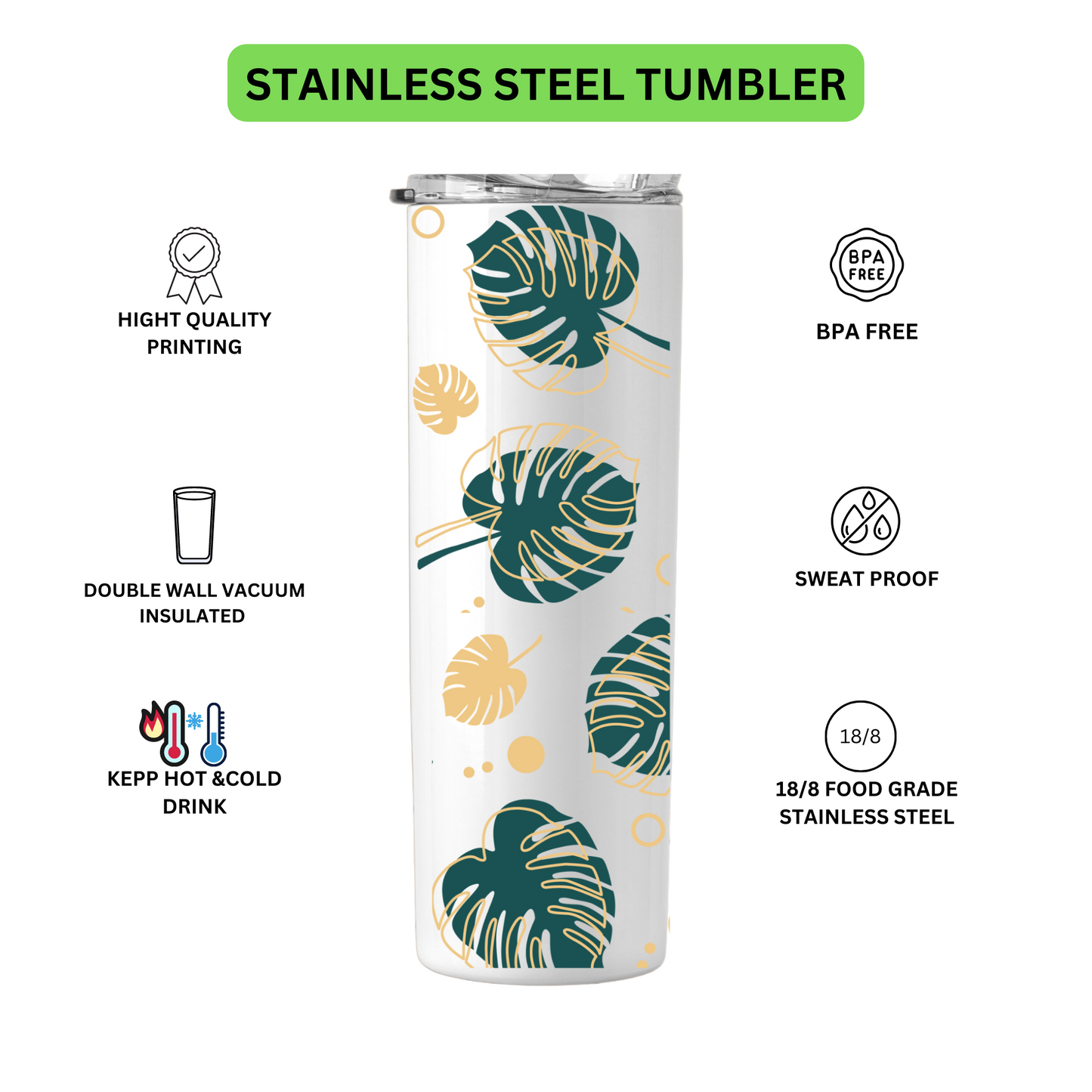 Tumbler Monstera leaves for plant lover mug, travel tumblers 20 oz