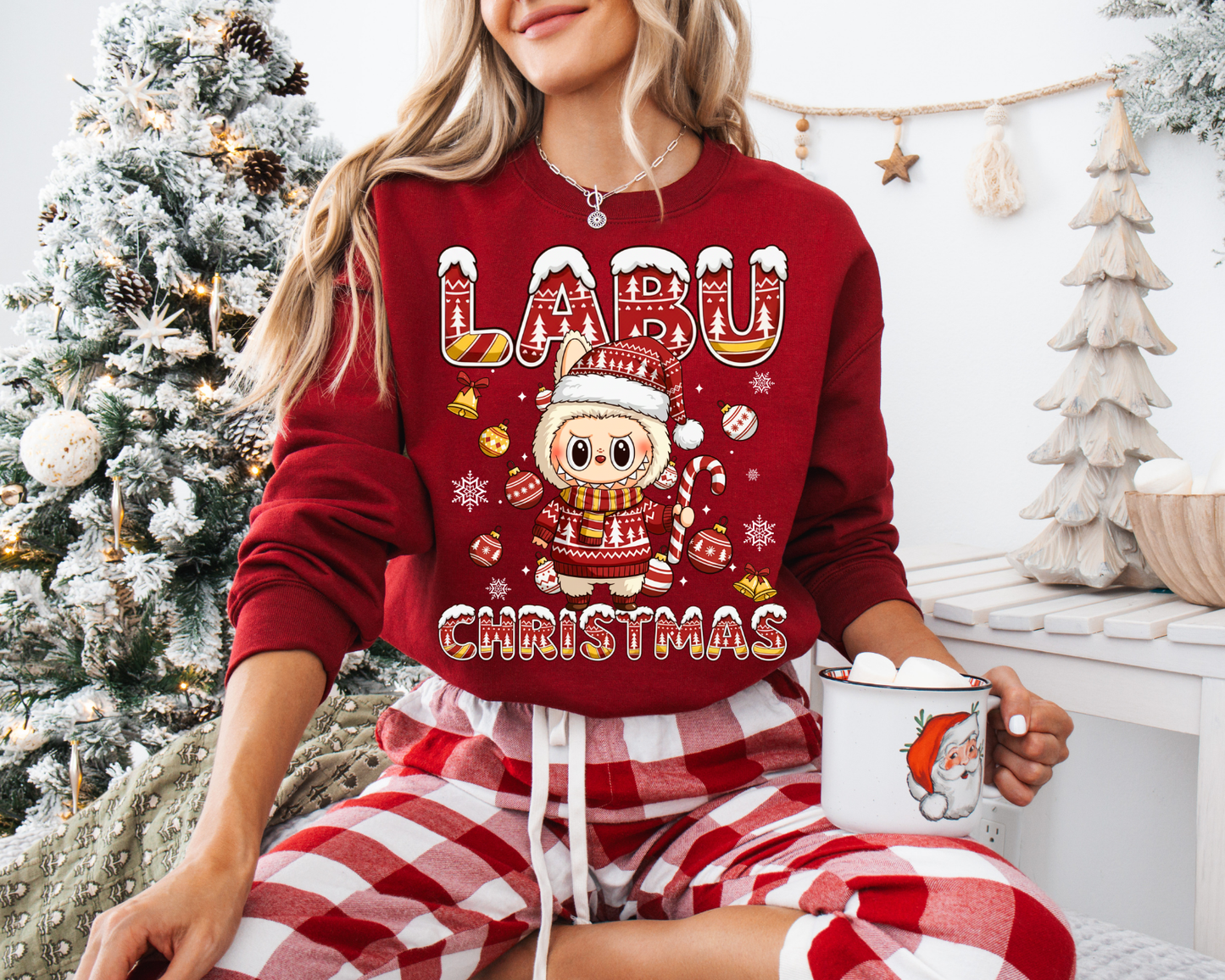 Cute Labubu Christmas Shirt – Cute Holiday Monster  sweatshirt, Christmas Cartoon Hoodie, Trending Cartoon Monster Graphic Tee | Kawaii Labubu Shirt for Fans | Fun Character T-Shirt Gift Idea