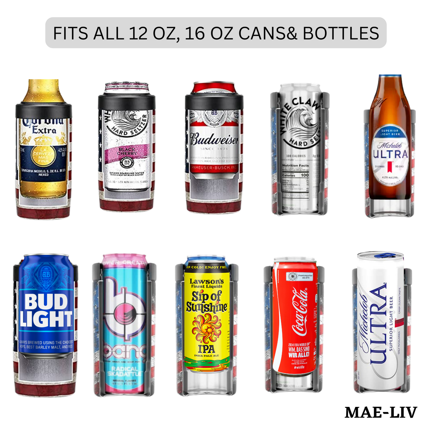 5-in-1 Can Cooler Insulated - Fit All in One Slim Beer Can Cooler for 12 To 16 Oz Bottles | Double-walled, BPA Free, Stainless Steel Tumbler | Can Holders For Drinks with a Lid & Straw (Blue Flowers) - Mae-Liv