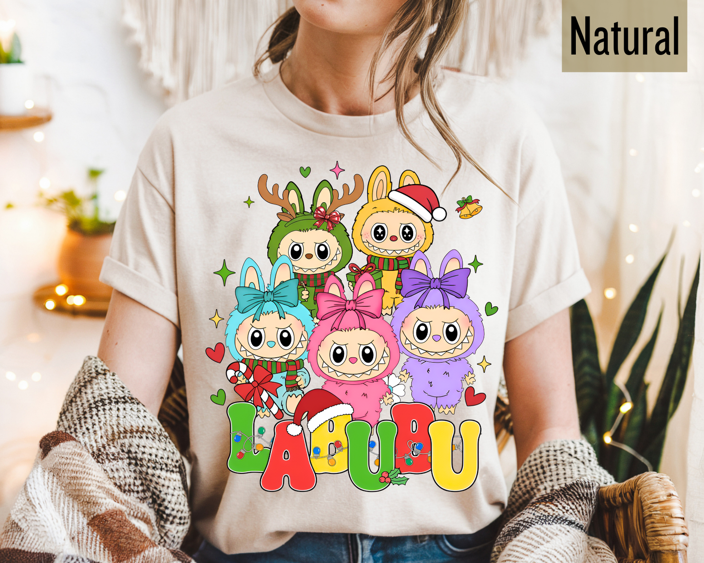 Cute Labubu Christmas Shirt – Cute Holiday Monster  sweatshirt, Christmas Cartoon Hoodie, Trending Cartoon Monster Graphic Tee | Kawaii Labubu Shirt for Fans | Fun Character T-Shirt Gift Idea