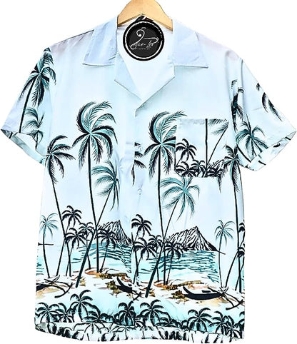 Mens Hawaiian Shirts,Mens Hawaiian Floral Shirts,Short Sleeve Casual Button Down Tropical- Palm tree - Mae-Liv