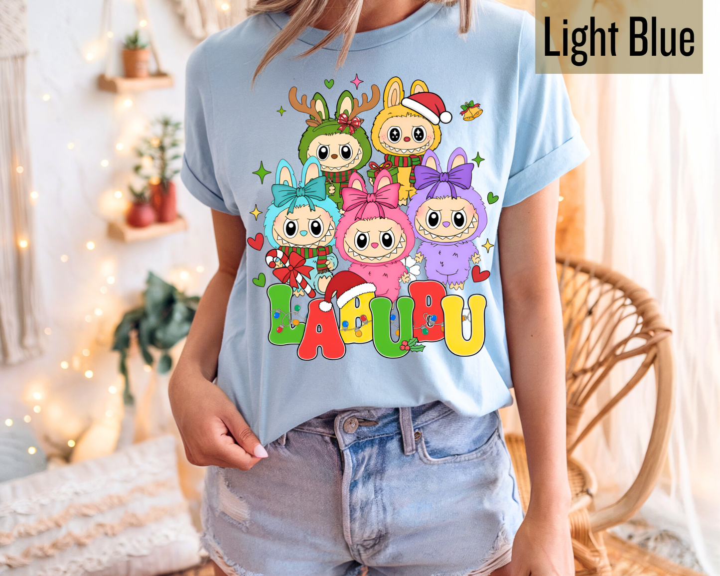 Cute Labubu Christmas Shirt – Cute Holiday Monster  sweatshirt, Christmas Cartoon Hoodie, Trending Cartoon Monster Graphic Tee | Kawaii Labubu Shirt for Fans | Fun Character T-Shirt Gift Idea
