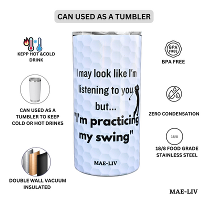 5-in-1 Can Cooler Insulated - Fit All in One Slim Beer Can Cooler for 12 To 16 Oz Bottles | Double-walled, BPA Free, Stainless Steel Tumbler | Can Holders For Drinks with a Lid & Straw (Golf) - Mae-Liv