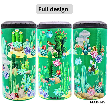 5-in-1 Can Cooler Insulated - Fit All in One Slim Beer Can Cooler for 12 To 16 Oz Bottles | Double-walled, BPA Free, Stainless Steel Tumbler | Can Holders For Drinks with a Lid & Straw (Cactus) - Mae-Liv