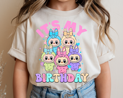 Double-Sided Cute Labubu Birthday T-Shirt | Trending Cartoon Monster Graphic Tee birthday | Kawaii Labubu Shirt for Fans | Fun Character T-Shirt Gift Idea