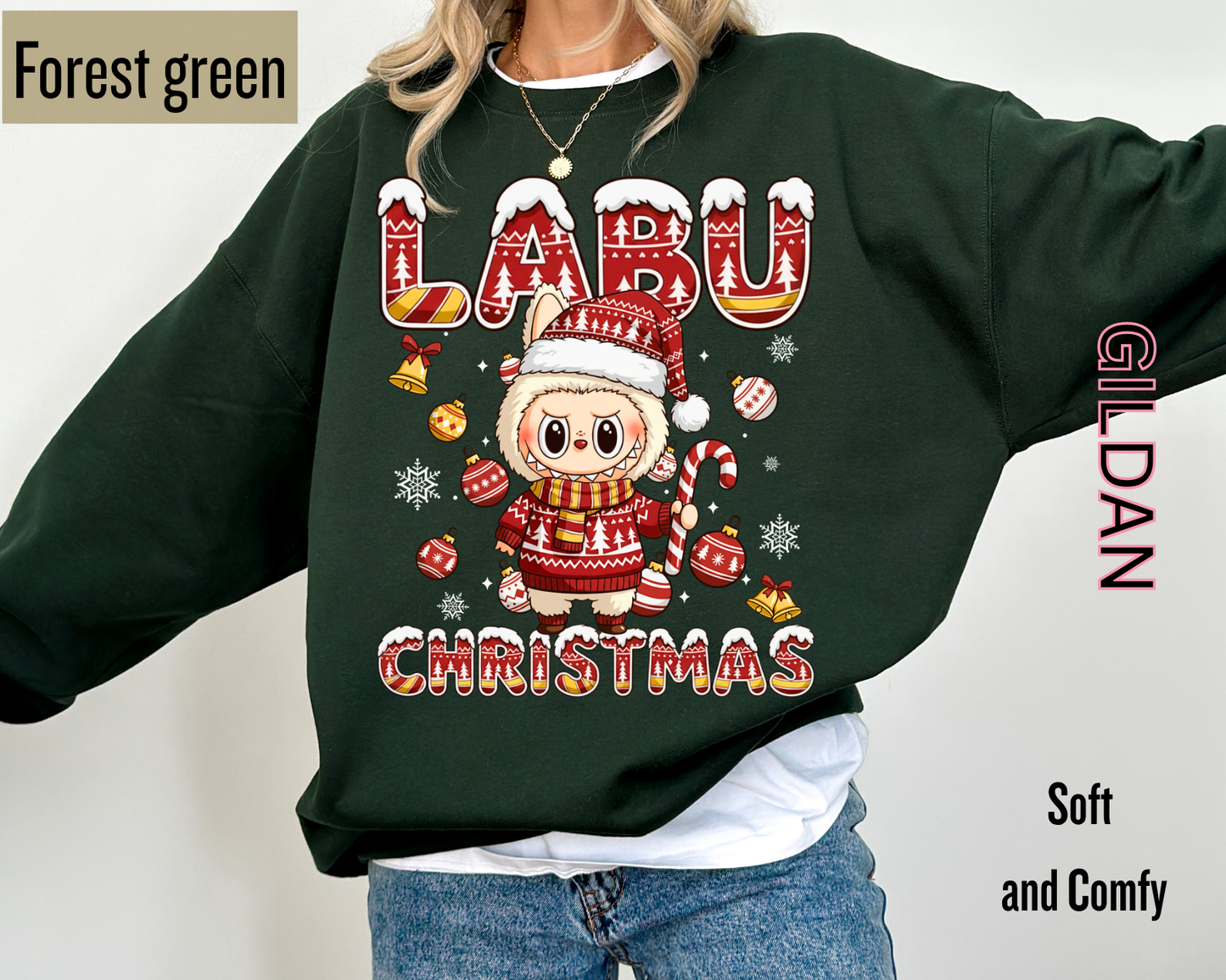 Cute Labubu Christmas Shirt – Cute Holiday Monster  sweatshirt, Christmas Cartoon Hoodie, Trending Cartoon Monster Graphic Tee | Kawaii Labubu Shirt for Fans | Fun Character T-Shirt Gift Idea