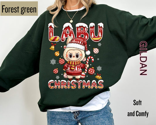 Cute Labubu Christmas Shirt – Cute Holiday Monster  sweatshirt, Christmas Cartoon Hoodie, Trending Cartoon Monster Graphic Tee | Kawaii Labubu Shirt for Fans | Fun Character T-Shirt Gift Idea