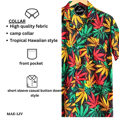 Mens Hawaiian Shirts,Mens Hawaiian Floral Shirts,Short Sleeve Casual Button Down Tropical,Happy leaves - Mae-Liv