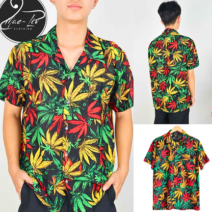 Mens Hawaiian Shirts,Mens Hawaiian Floral Shirts,Short Sleeve Casual Button Down Tropical,Happy leaves - Mae-Liv
