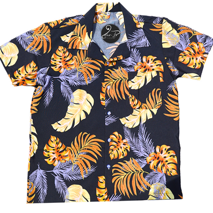 Mens Hawaiian Shirts,Mens Hawaiian Floral Shirts,Short Sleeve Casual Button Down Tropical- brown leaves - Mae-Liv