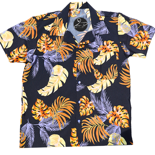 Mens Hawaiian Shirts,Mens Hawaiian Floral Shirts,Short Sleeve Casual Button Down Tropical- brown leaves - Mae-Liv