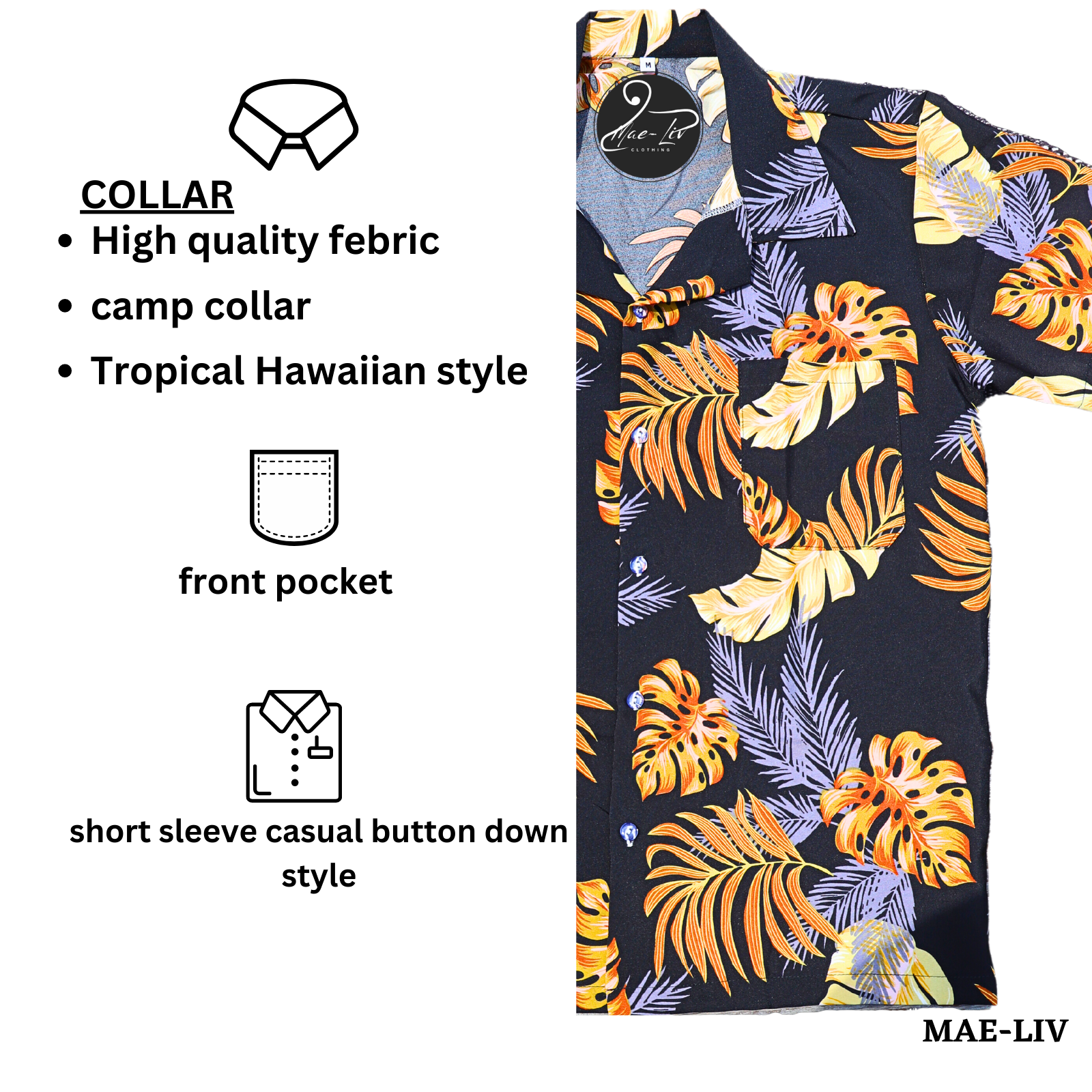 Mens Hawaiian Shirts,Mens Hawaiian Floral Shirts,Short Sleeve Casual Button Down Tropical- brown leaves - Mae-Liv