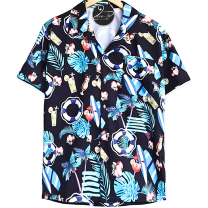 Mens Hawaiian Shirts,Mens Hawaiian Floral Shirts,Short Sleeve Casual Button Down Tropical On the beach - Mae-Liv