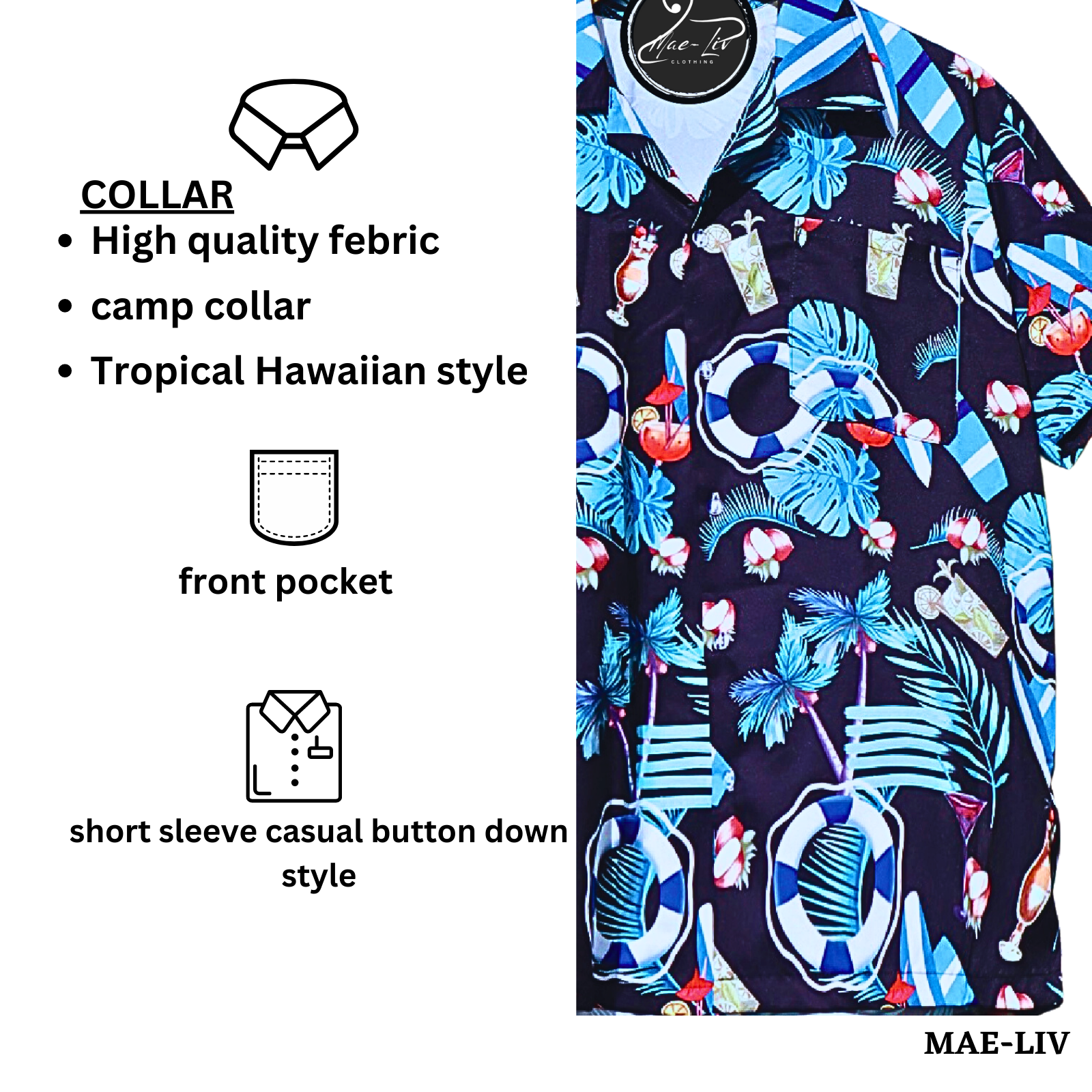 Mens Hawaiian Shirts,Mens Hawaiian Floral Shirts,Short Sleeve Casual Button Down Tropical On the beach - Mae-Liv
