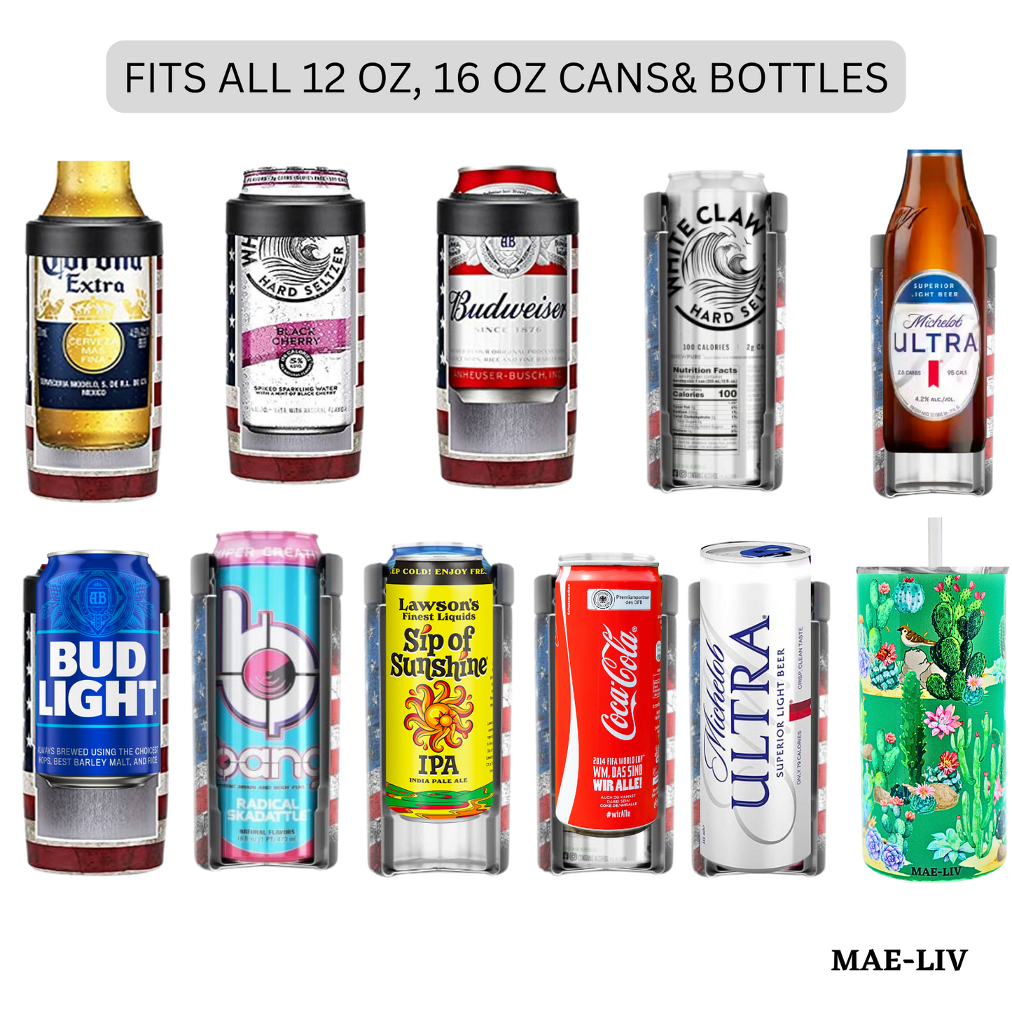 5-in-1 Can Cooler Insulated - Fit All in One Slim Beer Can Cooler for 12 To 16 Oz Bottles | Double-walled, BPA Free, Stainless Steel Tumbler | Can Holders For Drinks with a Lid & Straw American Flag - Mae-Liv