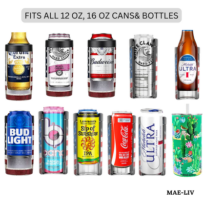 5-in-1 Can Cooler Insulated - Fit All in One Slim Beer Can Cooler for 12 To 16 Oz Bottles | Double-walled, BPA Free, Stainless Steel Tumbler | Can Holders For Drinks with a Lid & Straw American Flag - Mae-Liv