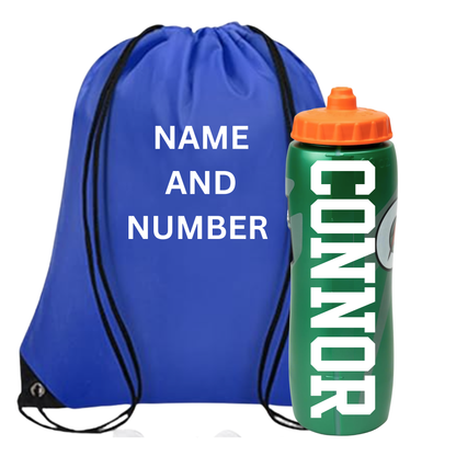 Set of Custom Drawstring Backpack and Personalized water bottle, Personalized Name Bag for Team Sports, School, Travel, Gym, or Party Favor Gift Bags.Gatorade Water Bottle name