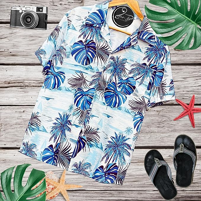 Mens Hawaiian Shirts,Mens Hawaiian Floral Shirts,Short Sleeve Casual Button Down Tropical- monstera leaf - Mae-Liv