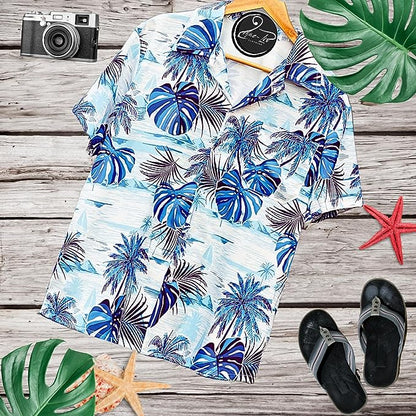 Mens Hawaiian Shirts,Mens Hawaiian Floral Shirts,Short Sleeve Casual Button Down Tropical- monstera leaf - Mae-Liv