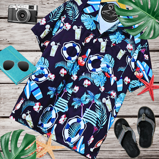 Mens Hawaiian Shirts,Mens Hawaiian Floral Shirts,Short Sleeve Casual Button Down Tropical On the beach - Mae-Liv