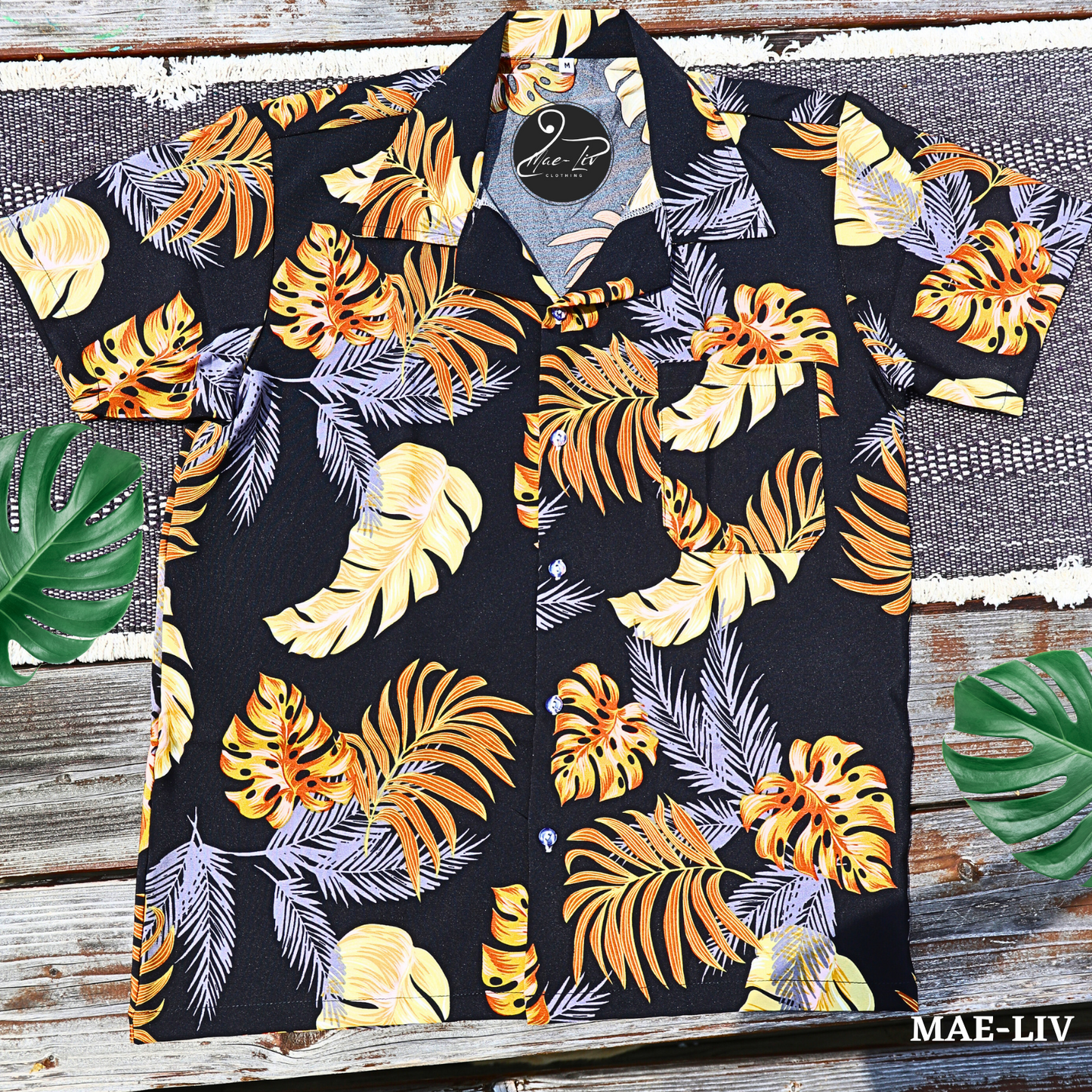 Mens Hawaiian Shirts,Mens Hawaiian Floral Shirts,Short Sleeve Casual Button Down Tropical- brown leaves - Mae-Liv