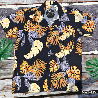 Mens Hawaiian Shirts,Mens Hawaiian Floral Shirts,Short Sleeve Casual Button Down Tropical- brown leaves - Mae-Liv