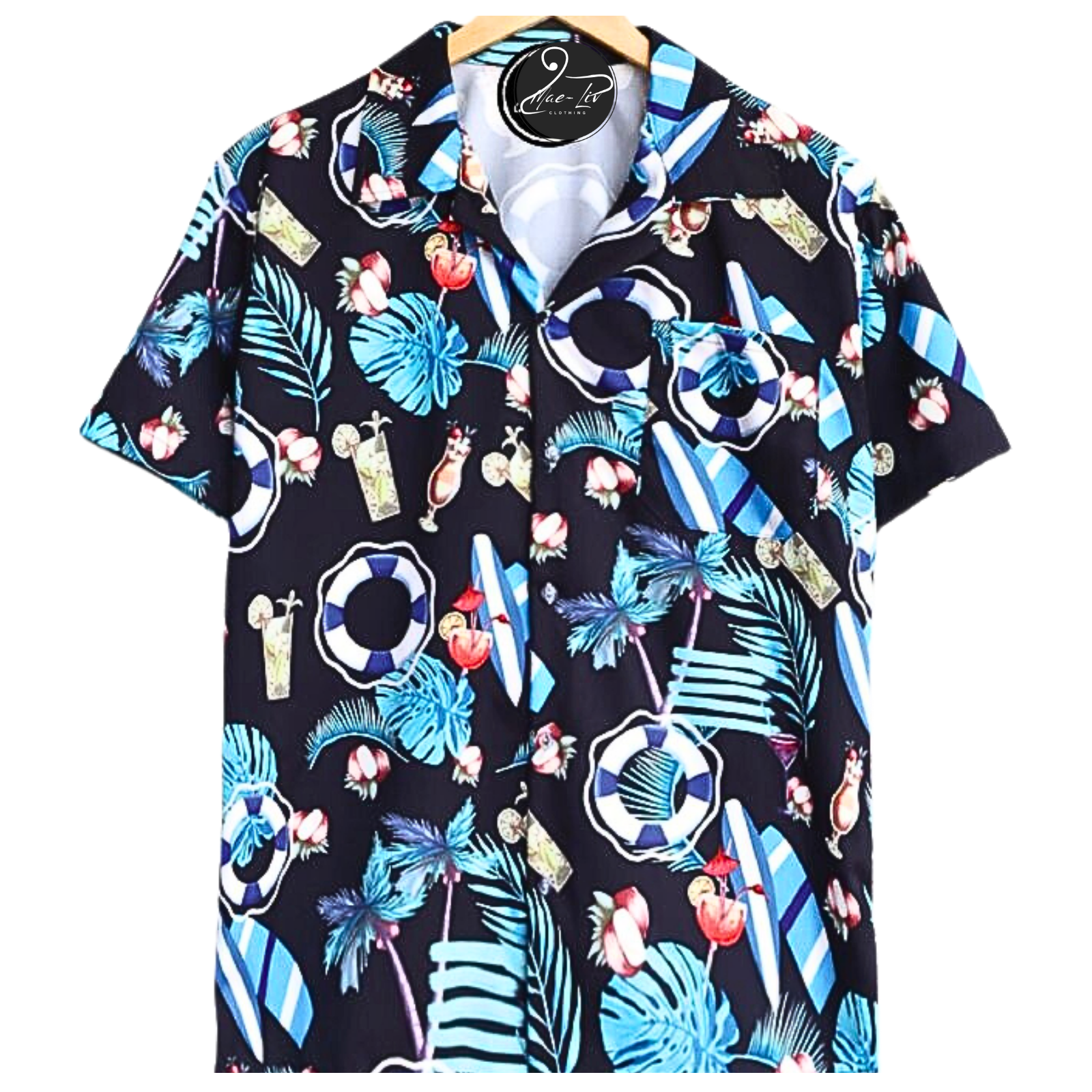 Mens Hawaiian Shirts,Mens Hawaiian Floral Shirts,Short Sleeve Casual Button Down Tropical On the beach - Mae-Liv