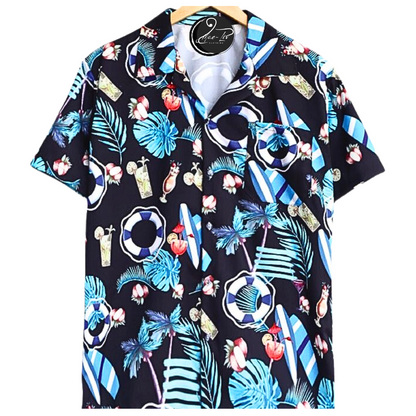 Mens Hawaiian Shirts,Mens Hawaiian Floral Shirts,Short Sleeve Casual Button Down Tropical On the beach - Mae-Liv