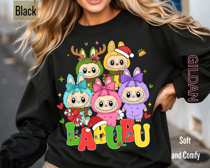 Cute Labubu Christmas Shirt – Cute Holiday Monster  sweatshirt, Christmas Cartoon Hoodie, Trending Cartoon Monster Graphic Tee | Kawaii Labubu Shirt for Fans | Fun Character T-Shirt Gift Idea