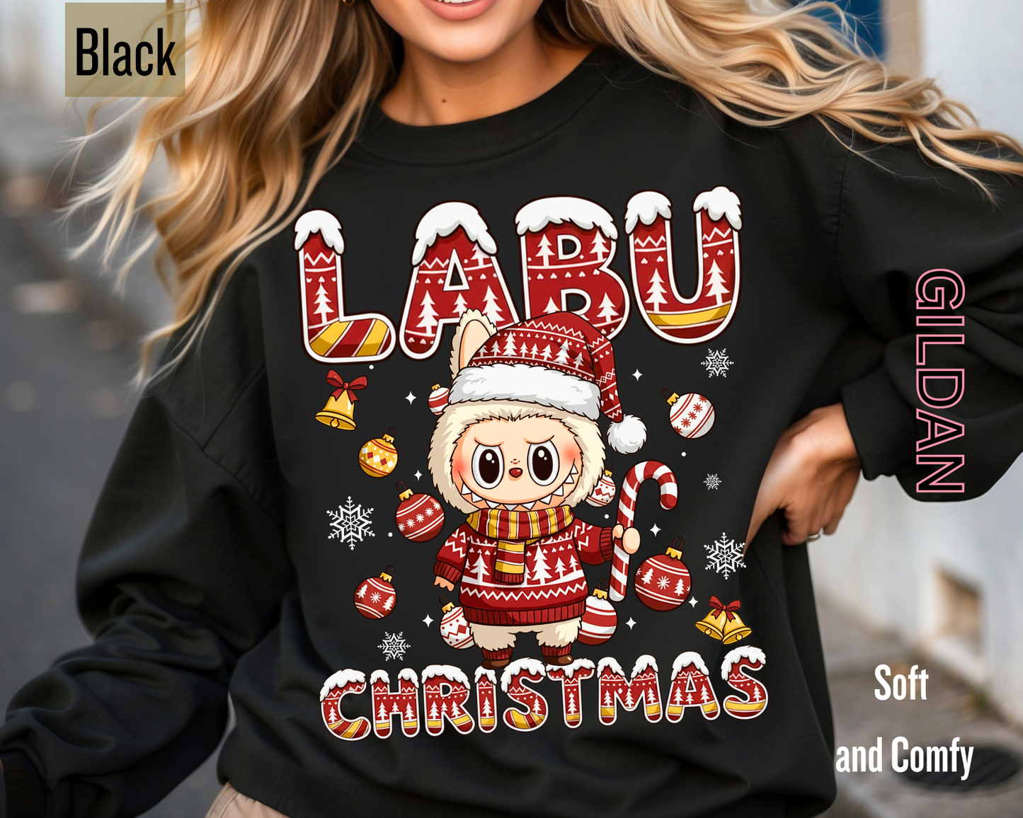 Cute Labubu Christmas Shirt – Cute Holiday Monster  sweatshirt, Christmas Cartoon Hoodie, Trending Cartoon Monster Graphic Tee | Kawaii Labubu Shirt for Fans | Fun Character T-Shirt Gift Idea