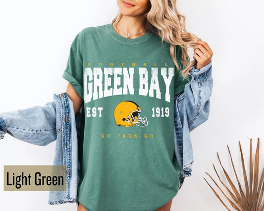 Comfort Colors Green Bay Football Vintage Sweatshirt, Retro 1919 Helmet T-Shirt, Vintage 80s Style Game Day Tee, Green Bay Game Day Apparel