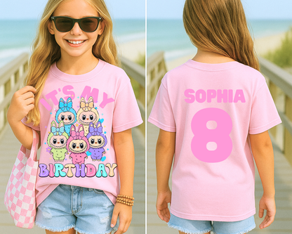 Double-Sided Cute Labubu Birthday T-Shirt | Trending Cartoon Monster Graphic Tee birthday | Kawaii Labubu Shirt for Fans | Fun Character T-Shirt Gift Idea