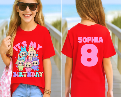 Double-Sided Cute Labubu Birthday T-Shirt | Trending Cartoon Monster Graphic Tee birthday | Kawaii Labubu Shirt for Fans | Fun Character T-Shirt Gift Idea