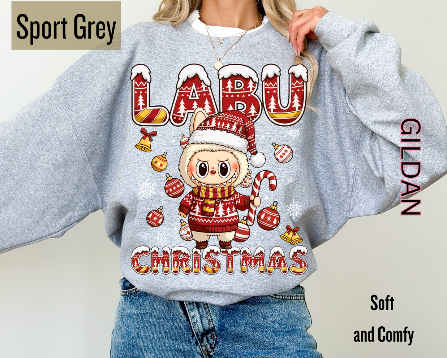 Cute Labubu Christmas Shirt – Cute Holiday Monster  sweatshirt, Christmas Cartoon Hoodie, Trending Cartoon Monster Graphic Tee | Kawaii Labubu Shirt for Fans | Fun Character T-Shirt Gift Idea