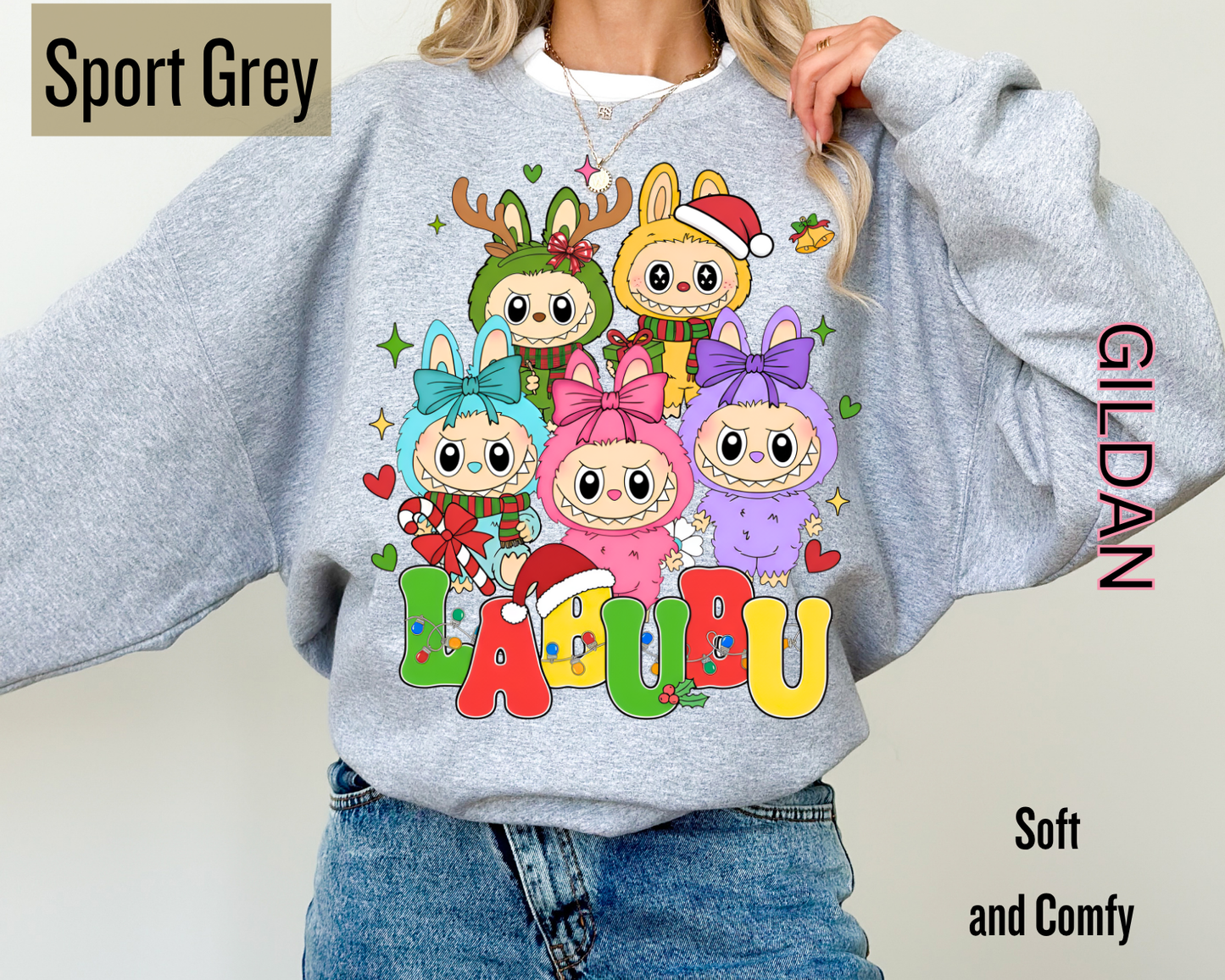 Cute Labubu Christmas Shirt – Cute Holiday Monster  sweatshirt, Christmas Cartoon Hoodie, Trending Cartoon Monster Graphic Tee | Kawaii Labubu Shirt for Fans | Fun Character T-Shirt Gift Idea