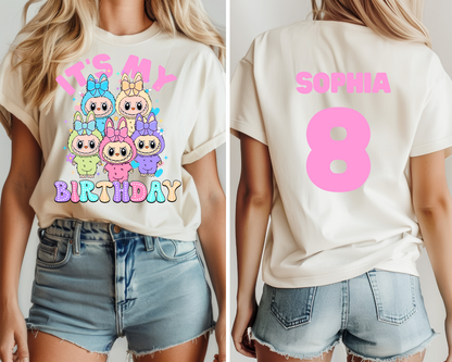 Double-Sided Cute Labubu Birthday T-Shirt | Trending Cartoon Monster Graphic Tee birthday | Kawaii Labubu Shirt for Fans | Fun Character T-Shirt Gift Idea