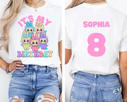 Double-Sided Cute Labubu Birthday T-Shirt | Trending Cartoon Monster Graphic Tee birthday | Kawaii Labubu Shirt for Fans | Fun Character T-Shirt Gift Idea