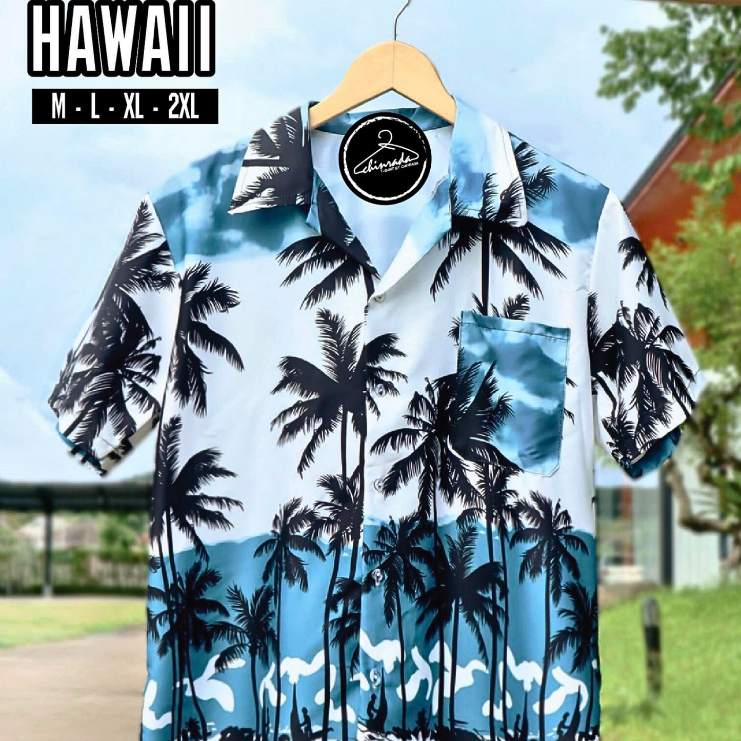 Mens Hawaiian Shirts,Mens Hawaiian Floral Shirts,Short Sleeve Casual Button Down Tropical blue palm tree - Mae-Liv
