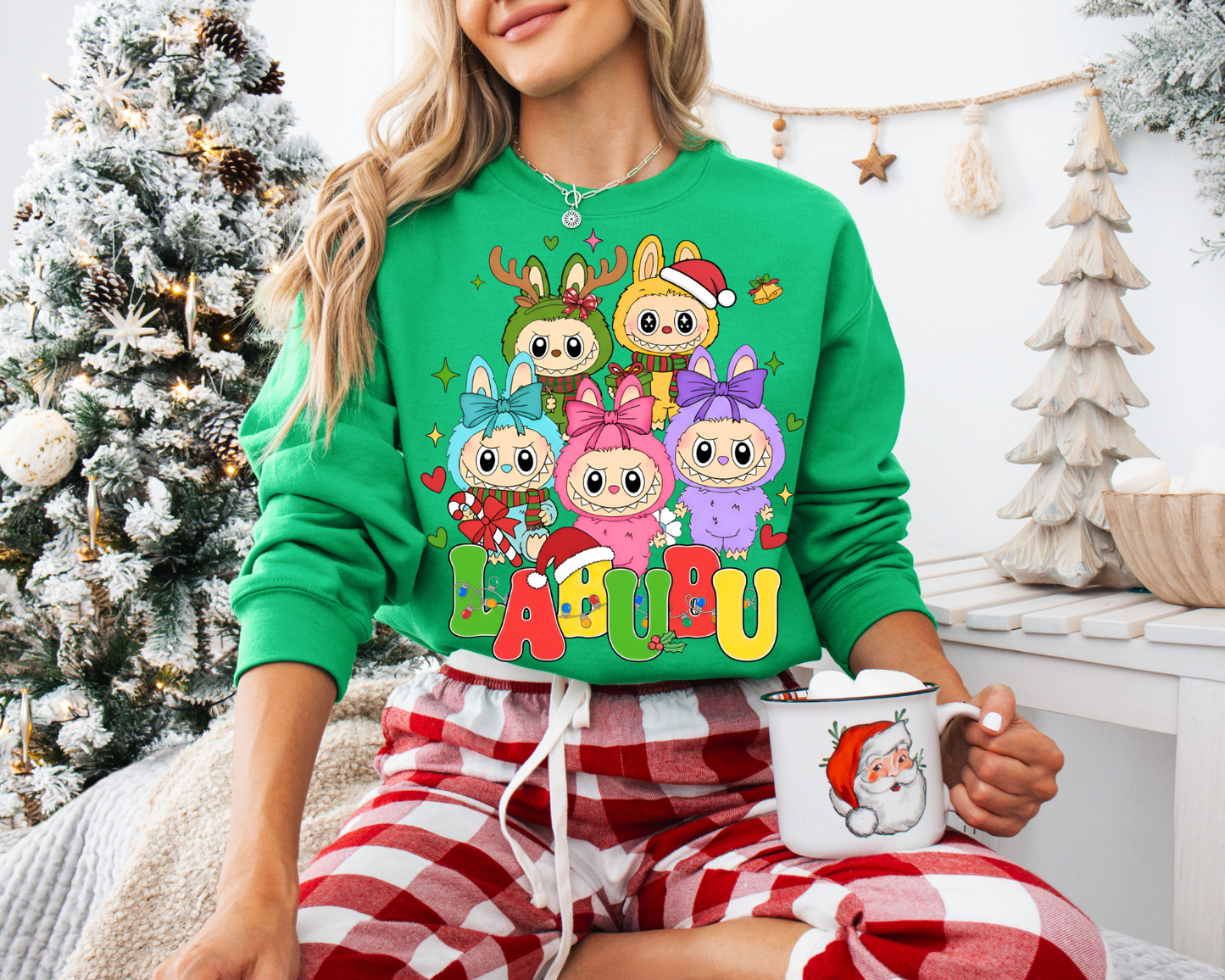 Cute Labubu Christmas Shirt – Cute Holiday Monster  sweatshirt, Christmas Cartoon Hoodie, Trending Cartoon Monster Graphic Tee | Kawaii Labubu Shirt for Fans | Fun Character T-Shirt Gift Idea