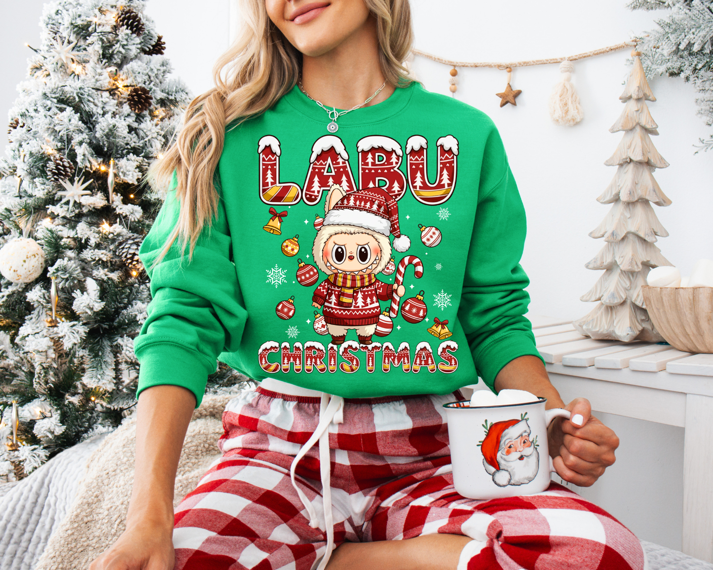 Cute Labubu Christmas Shirt – Cute Holiday Monster  sweatshirt, Christmas Cartoon Hoodie, Trending Cartoon Monster Graphic Tee | Kawaii Labubu Shirt for Fans | Fun Character T-Shirt Gift Idea