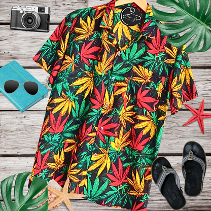 Mens Hawaiian Shirts,Mens Hawaiian Floral Shirts,Short Sleeve Casual Button Down Tropical,Happy leaves - Mae-Liv