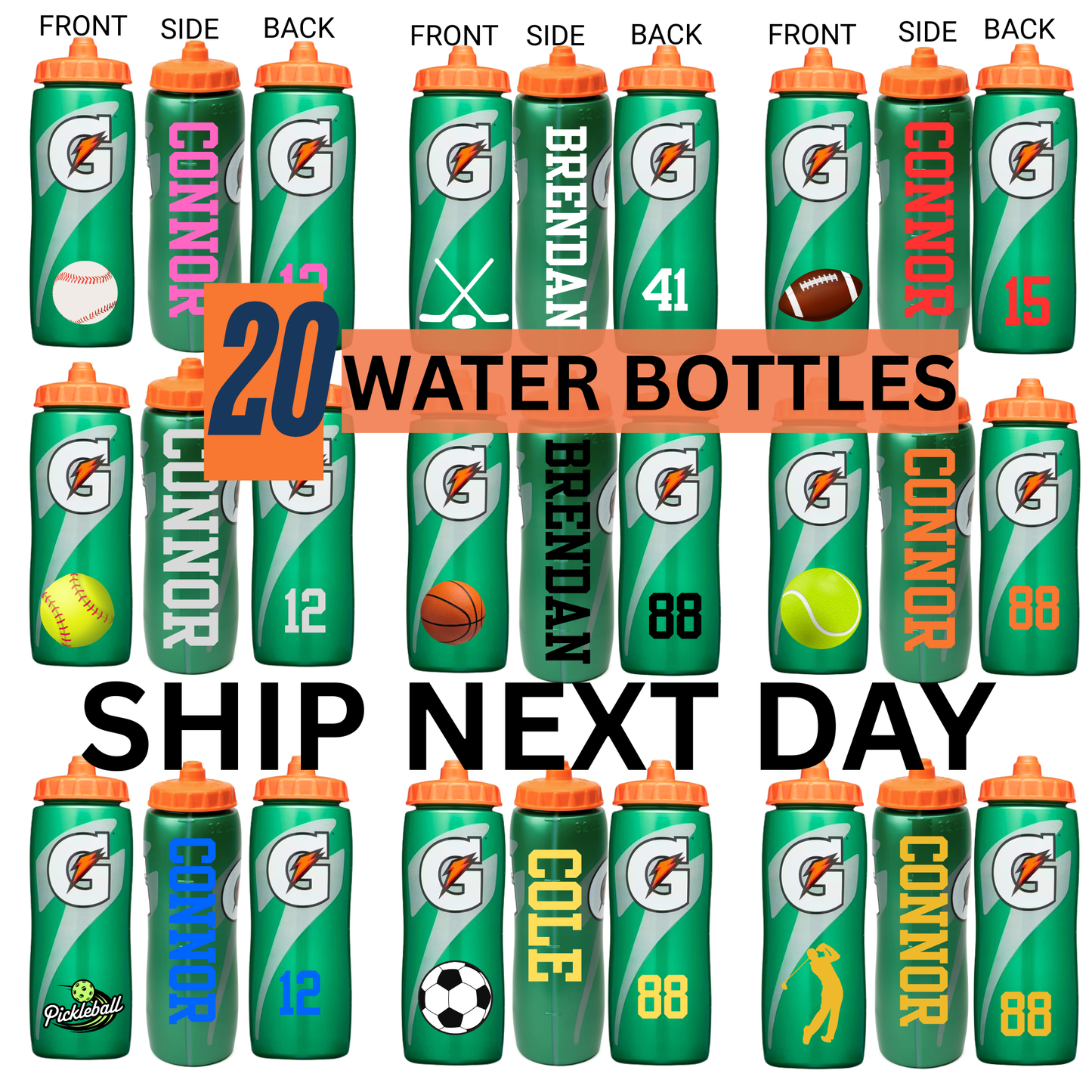20 Bottle of Personalized Gatorade Bottle, Custom Sports Water Bottle, Team Gift,Birthday Party Favor,Basketball,Football,Baseball,Soccer,Lacrosse,Hockey