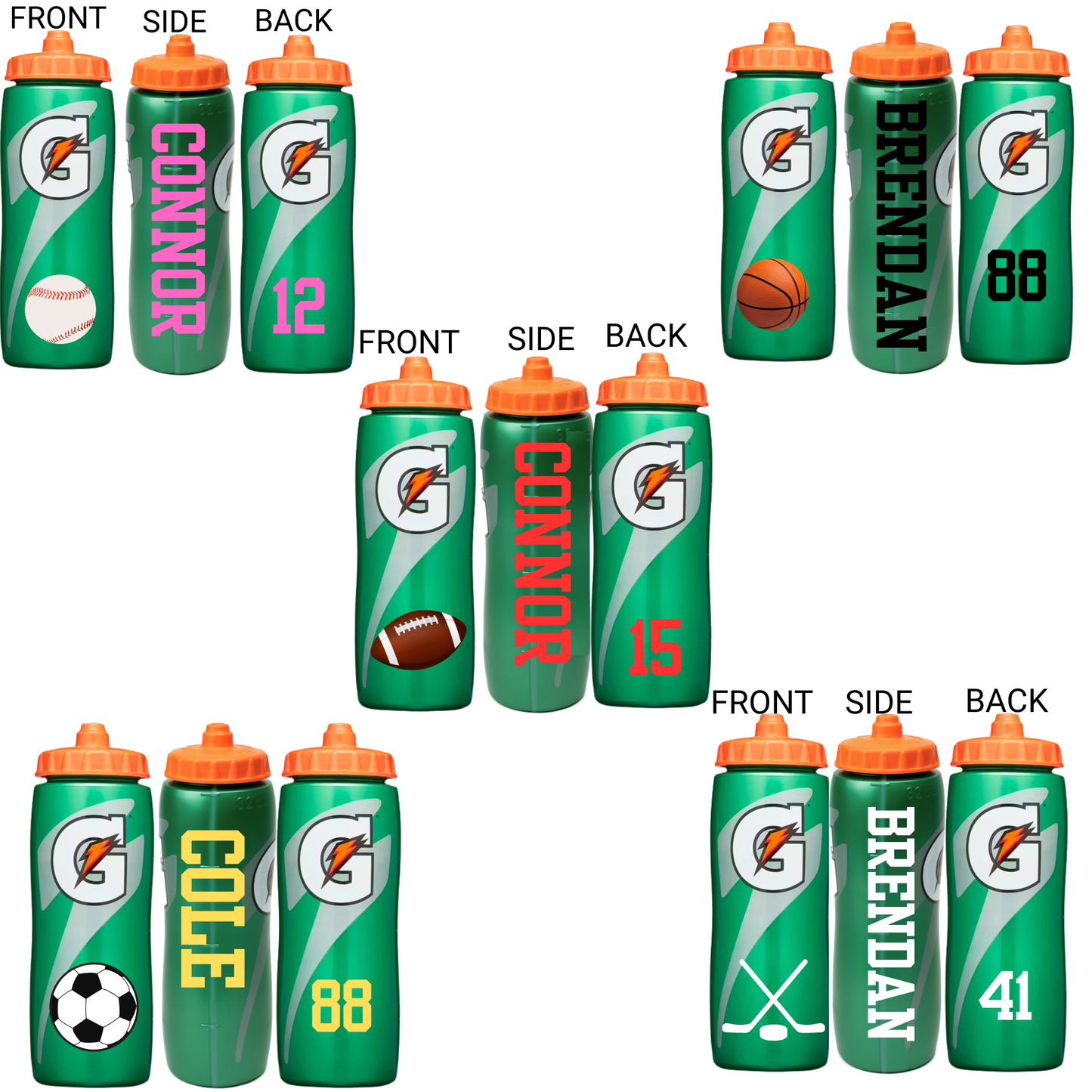 Personalized Gatorade Bottle, Custom Sports Water Bottle, Team Gift,Birthday Party Favor,Basketball,Football,Baseball,Soccer,Lacrosse,Hockey - Mae-Liv