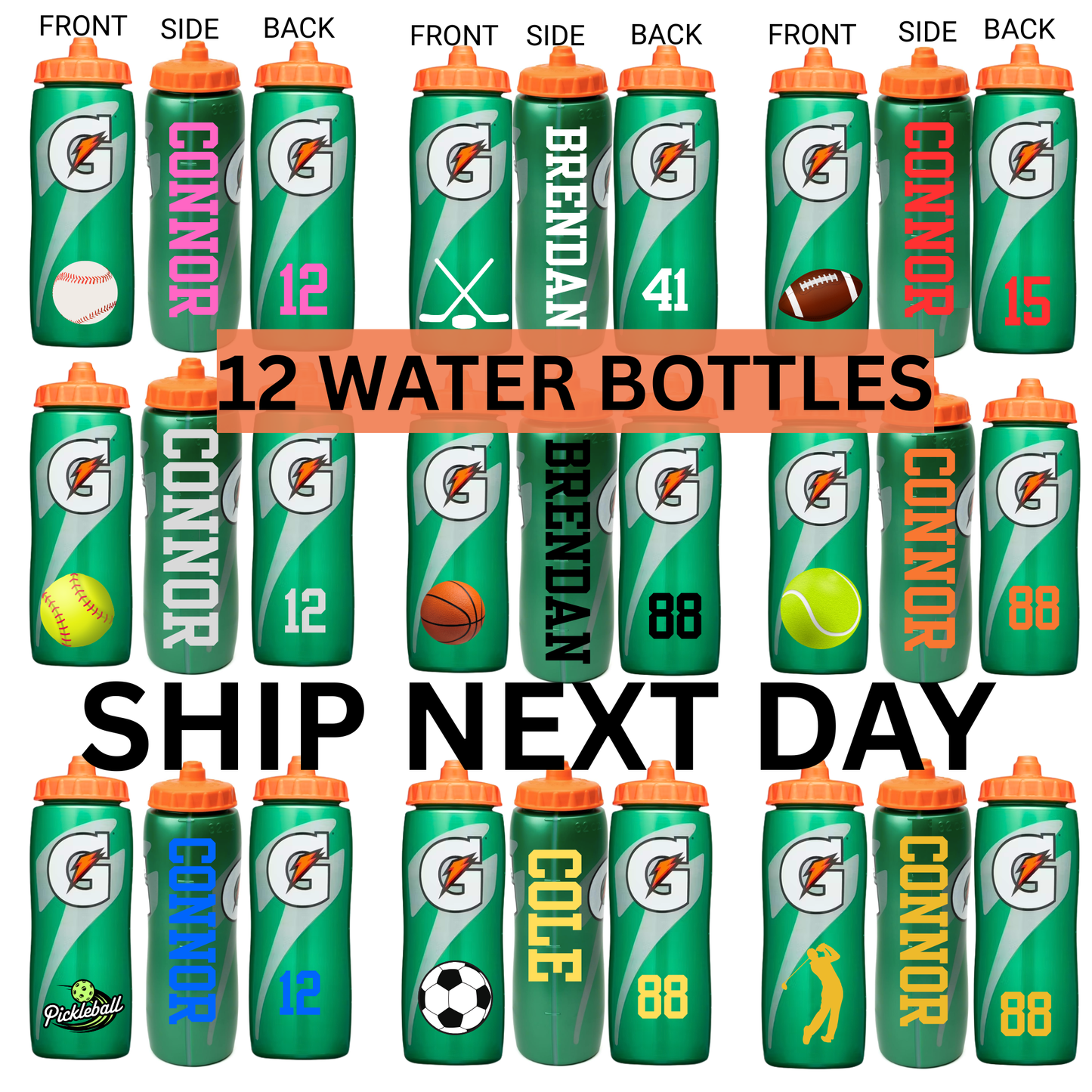12 Bottle of Personalized Gatorade Bottle, Custom Sports Water Bottle, Team Gift,Birthday Party Favor,Basketball,Football,Baseball,Soccer,Lacrosse,Hockey