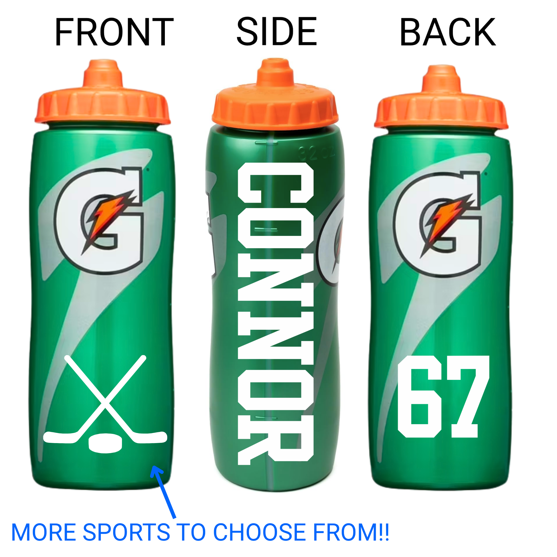 Personalized Gatorade Bottle, Custom Sports Water Bottle, Team Gift,Birthday Party Favor,Basketball,Football,Baseball,Soccer,Lacrosse,Hockey - Mae-Liv