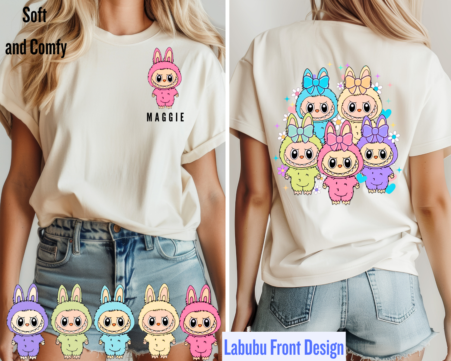 Double-Sided Cute Labubu T-Shirt | Trending Cartoon Monster Graphic Tee | Kawaii Labubu Shirt for Fans | Fun Character T-Shirt Gift Idea