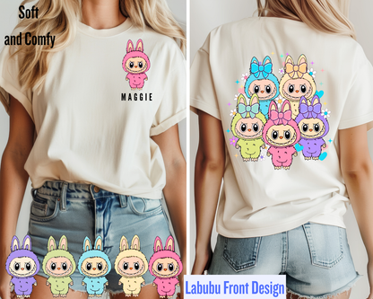 Double-Sided Cute Labubu T-Shirt | Trending Cartoon Monster Graphic Tee | Kawaii Labubu Shirt for Fans | Fun Character T-Shirt Gift Idea
