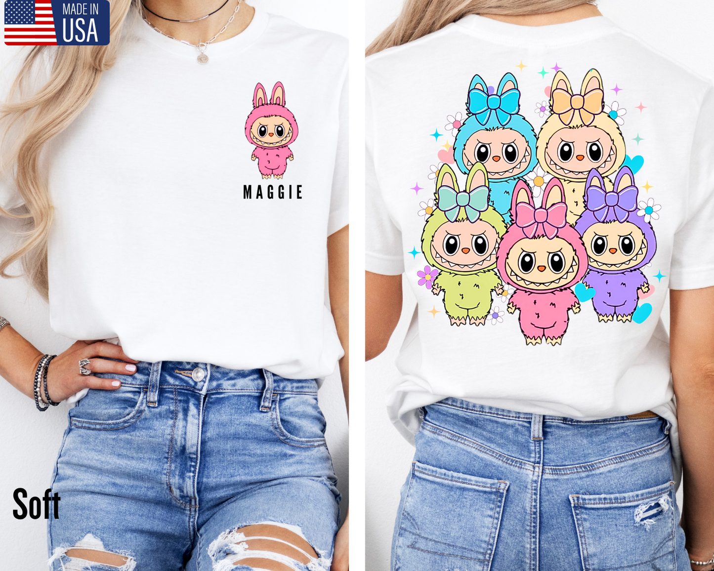 Double-Sided Cute Labubu T-Shirt | Trending Cartoon Monster Graphic Tee | Kawaii Labubu Shirt for Fans | Fun Character T-Shirt Gift Idea