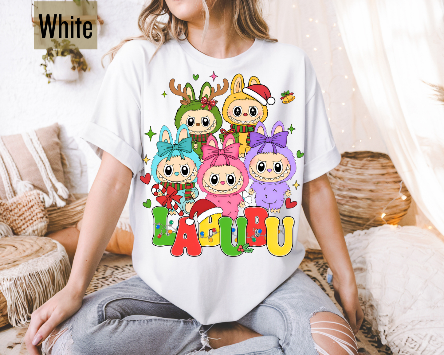 Cute Labubu Christmas Shirt – Cute Holiday Monster  sweatshirt, Christmas Cartoon Hoodie, Trending Cartoon Monster Graphic Tee | Kawaii Labubu Shirt for Fans | Fun Character T-Shirt Gift Idea